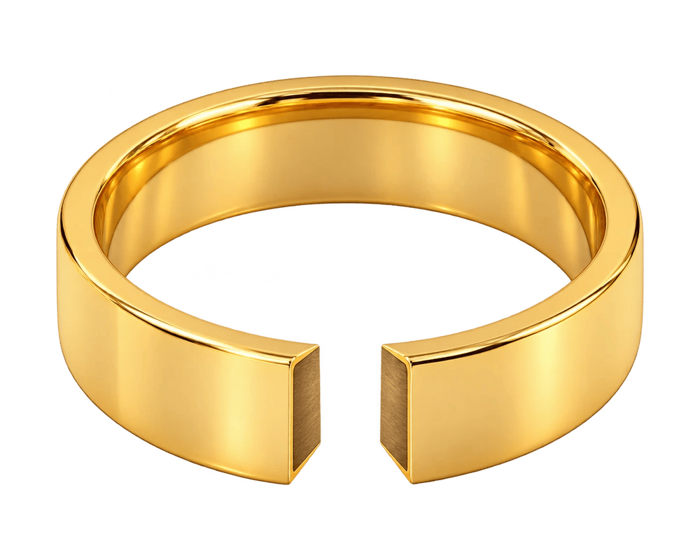 Illustrated gold plated cutaway of Wren Smooth Band 6mm, exposing brass beneath the gold surface