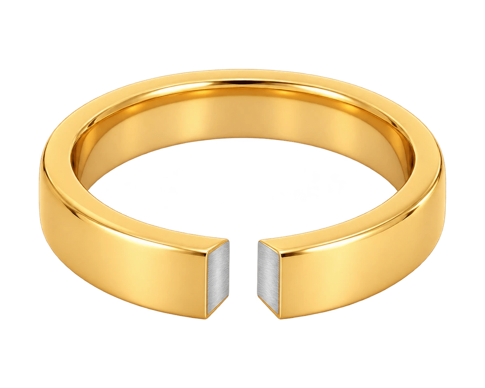Illustrated gold vermeil cutaway of Wren Smooth Band 4mm, exposing 925 sterling silver beneath the gold surface
