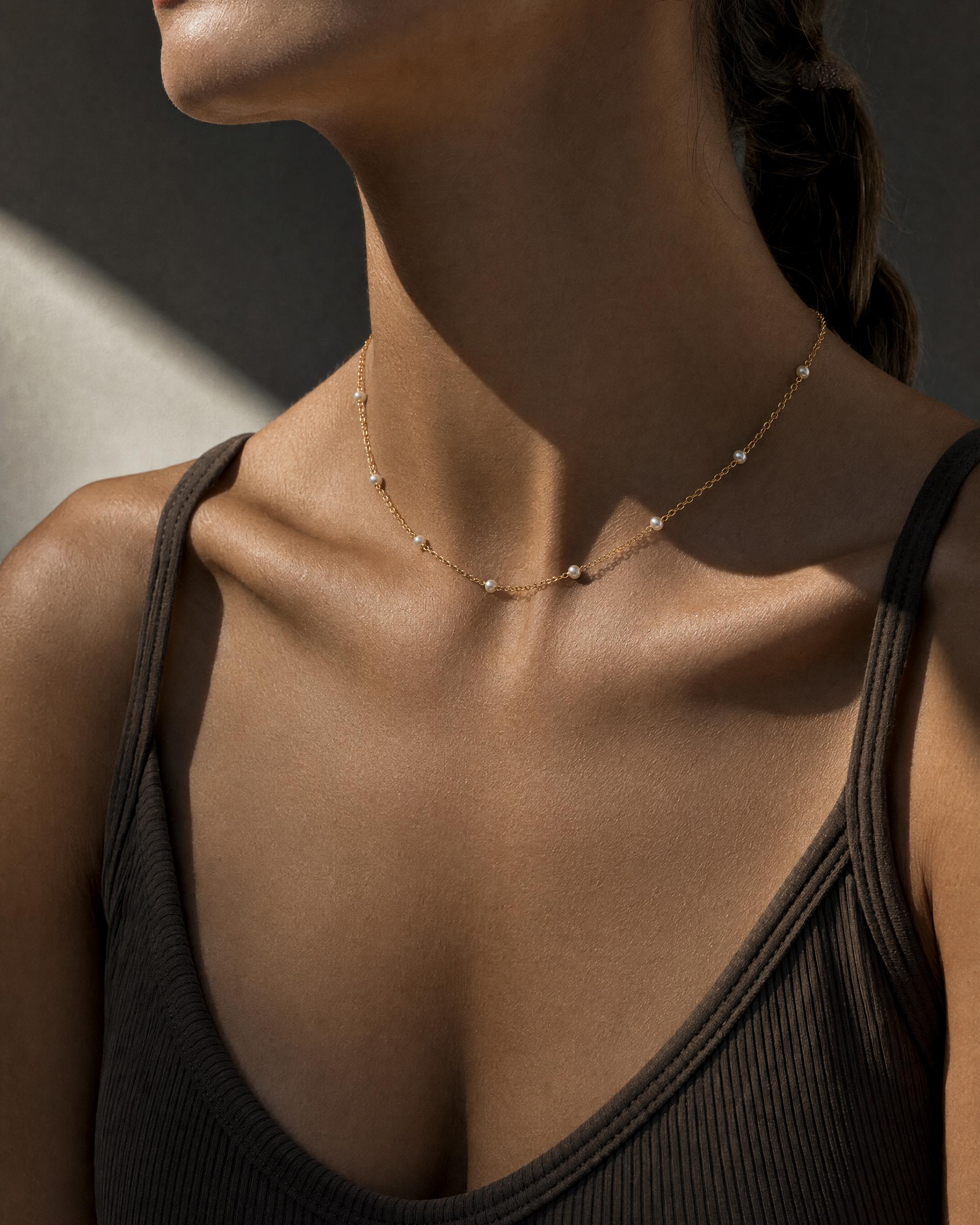 Pearl Bead Necklace — On-skin scale