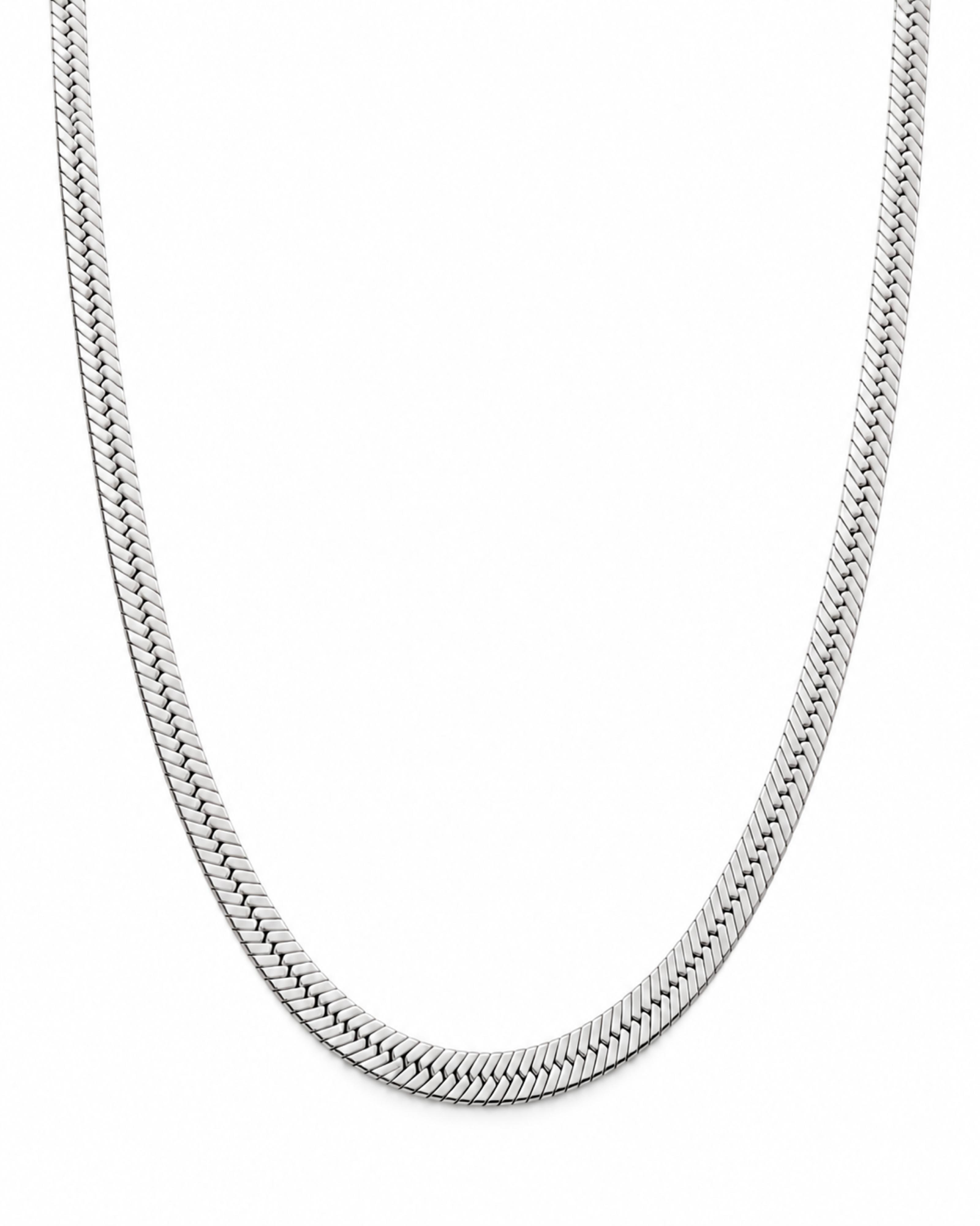 Herringbone Chain Necklace - White Gold