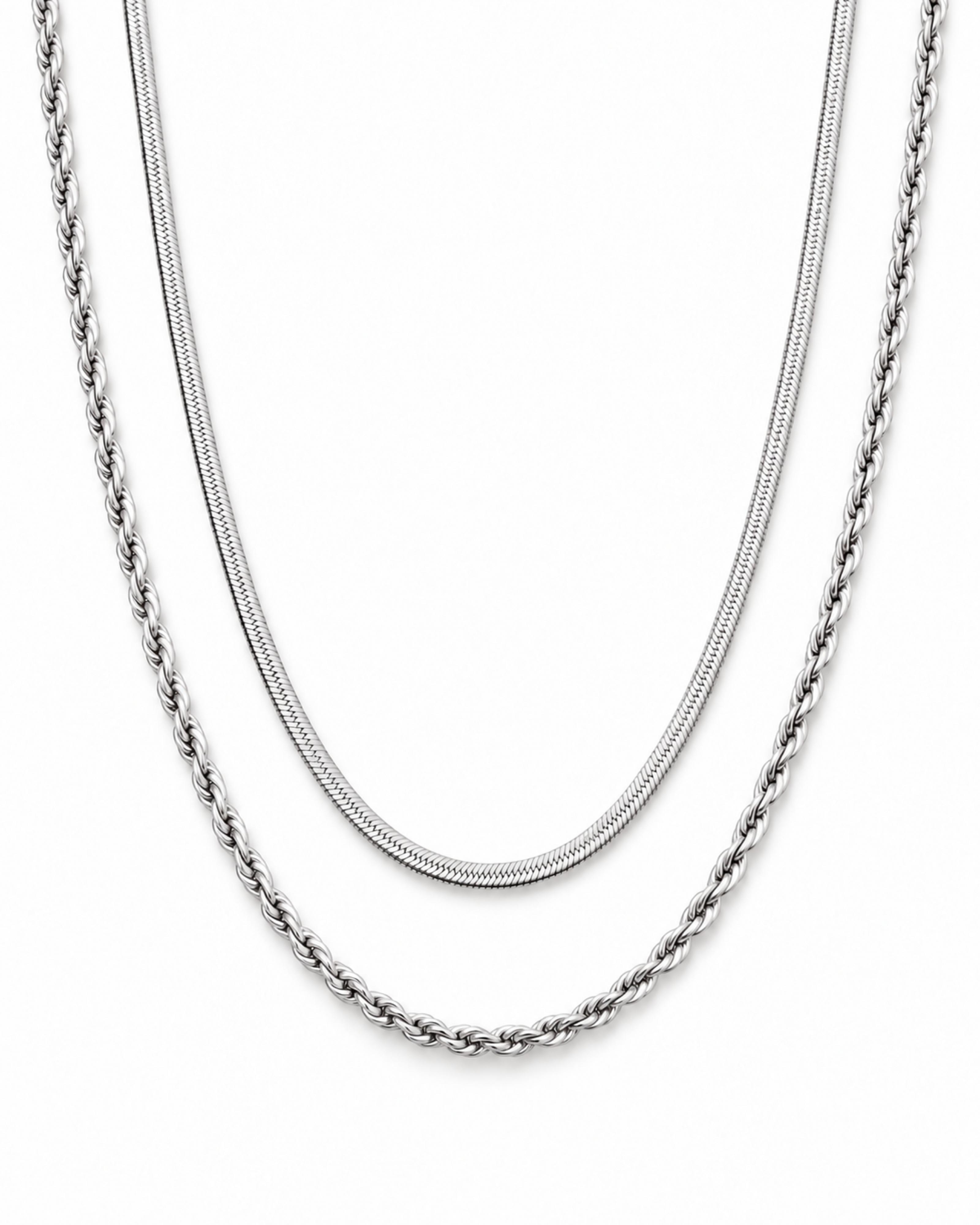 Double Chain Necklace - White Gold