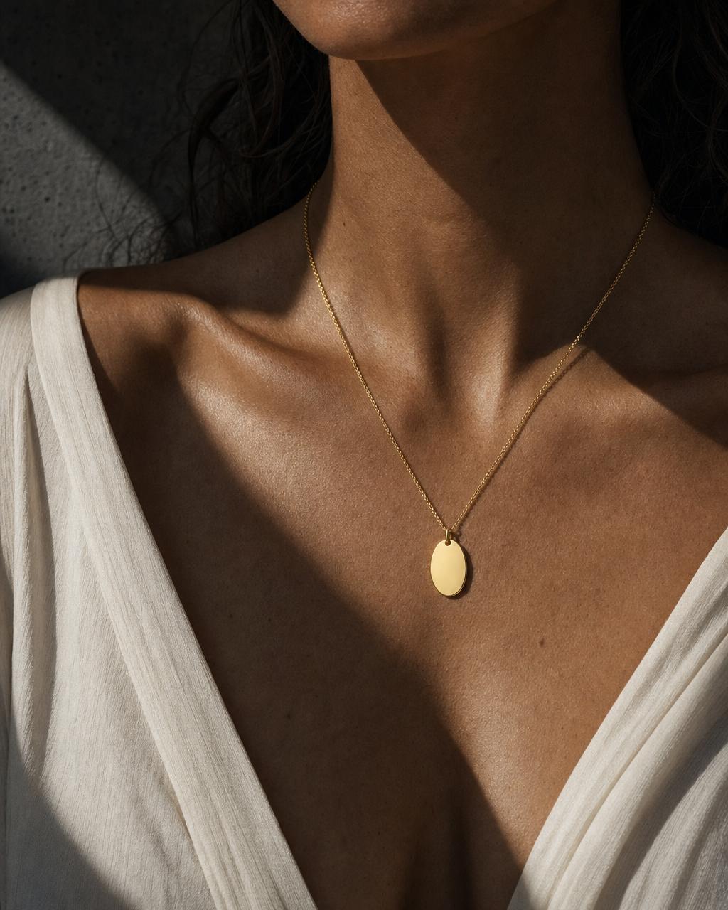 Oval Pendant Necklace - Gold, alternate view