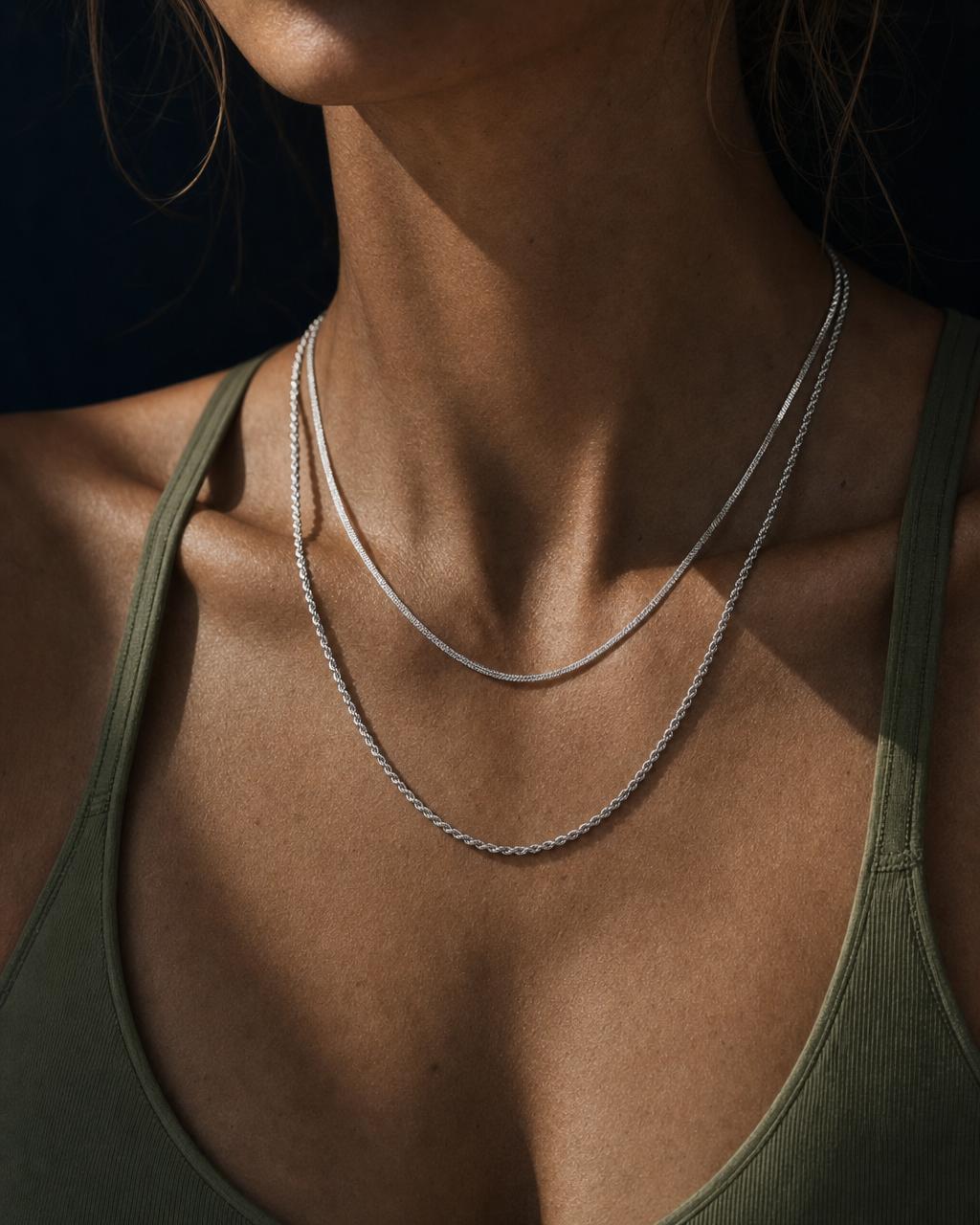 Double Chain Necklace - White Gold, alternate view