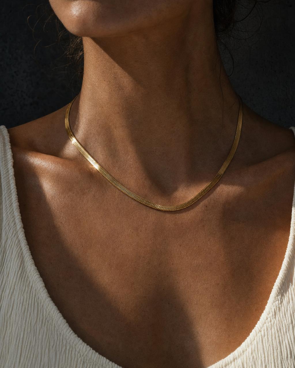 Herringbone Chain Necklace - Gold, alternate view