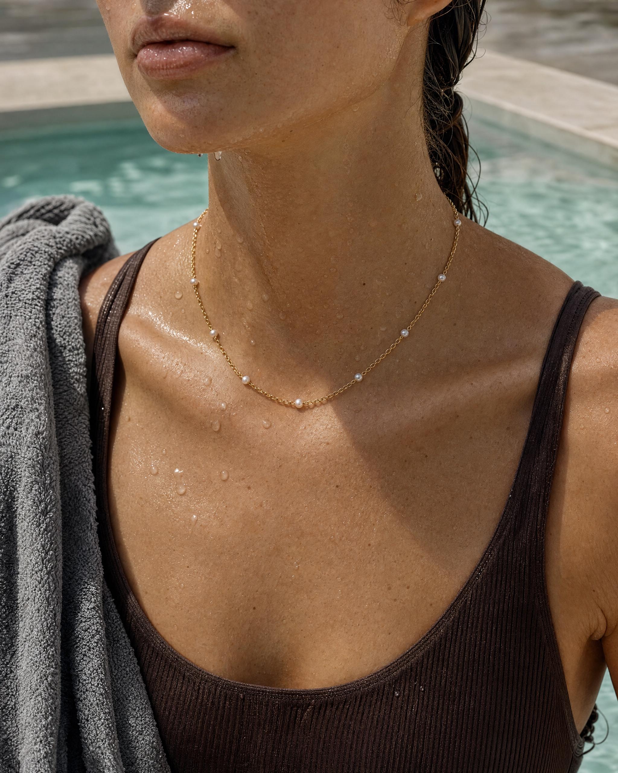 Pearl Bead Necklace — Waterproof / sweatproof proof