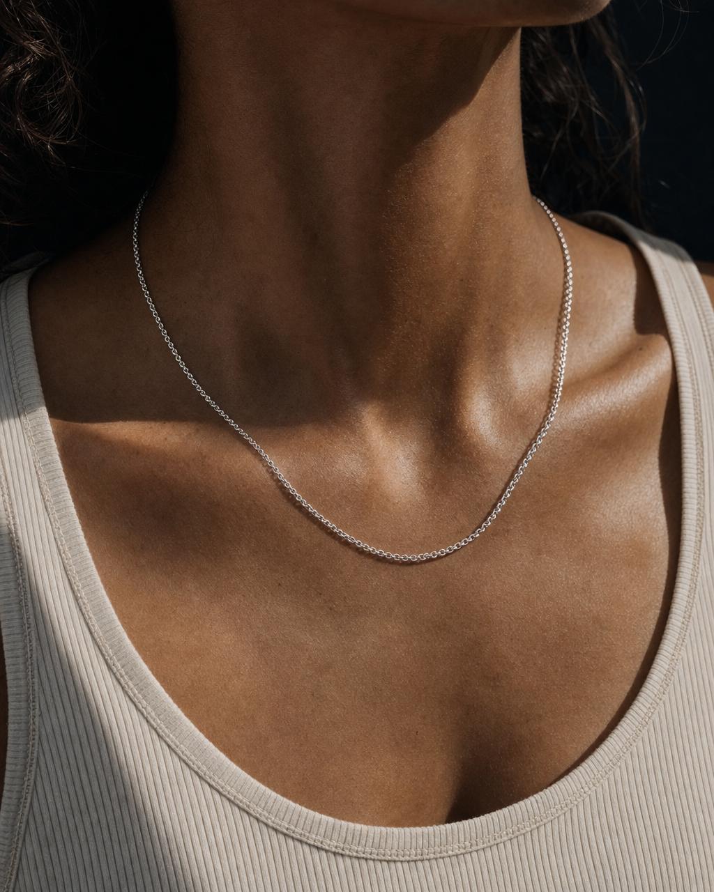 Cable Chain Necklace — On-skin scale