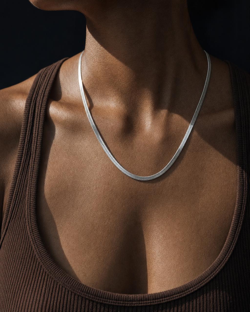 Herringbone Chain Necklace - White Gold, alternate view