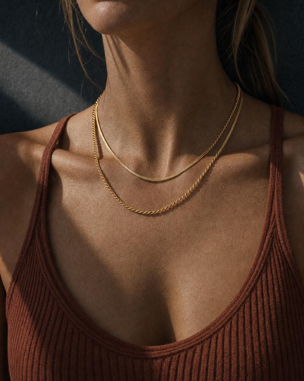 Double Chain Necklace - Gold, alternate view