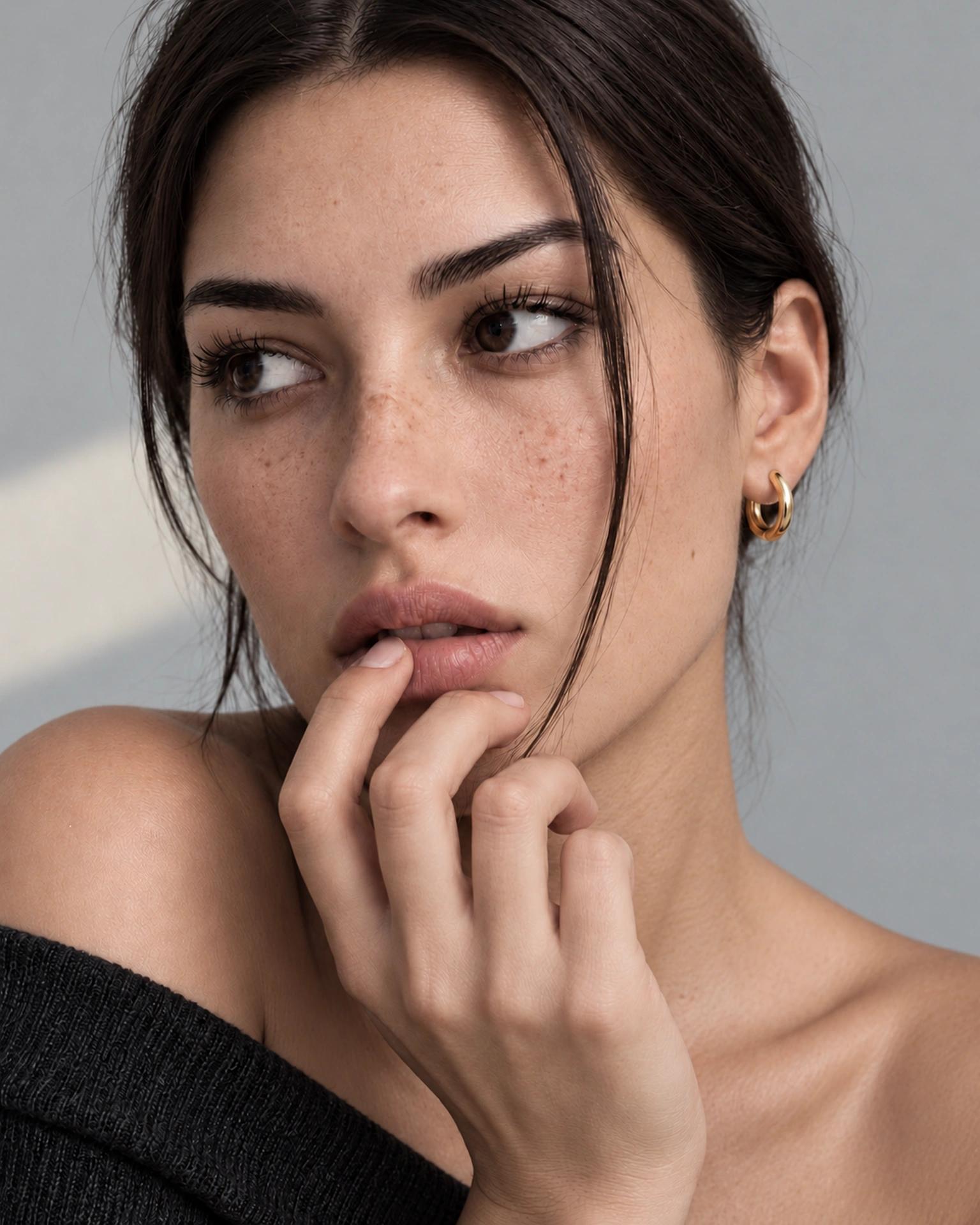 Lune Huggie Hoops Medium — On-model scale
