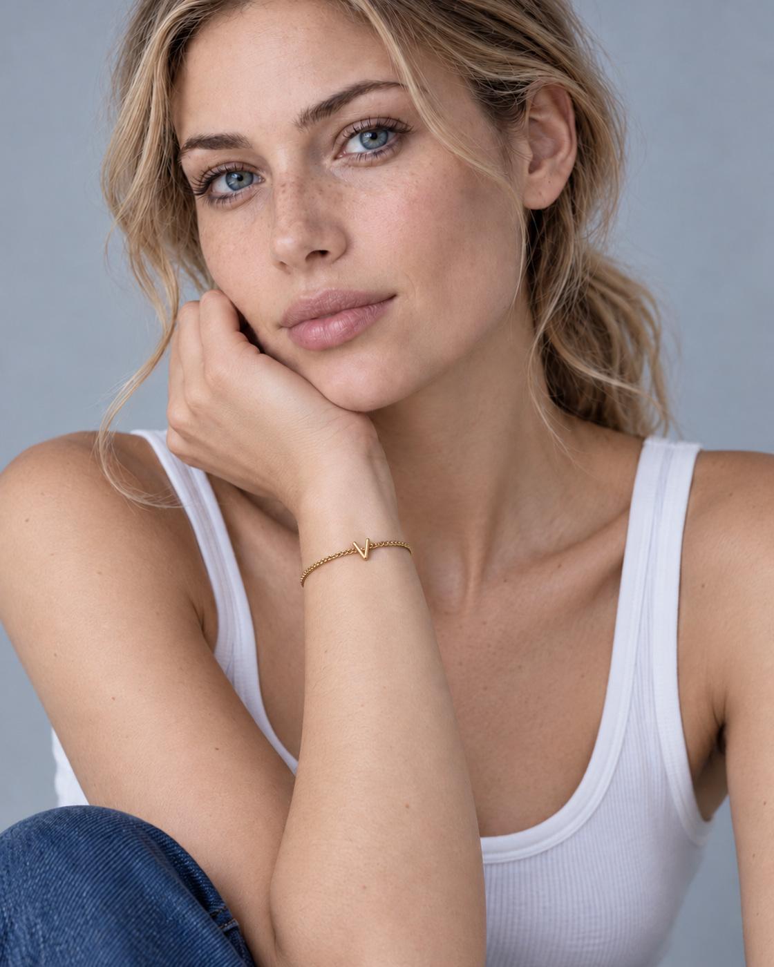 Cove Alphabet Bracelet — On-model scale