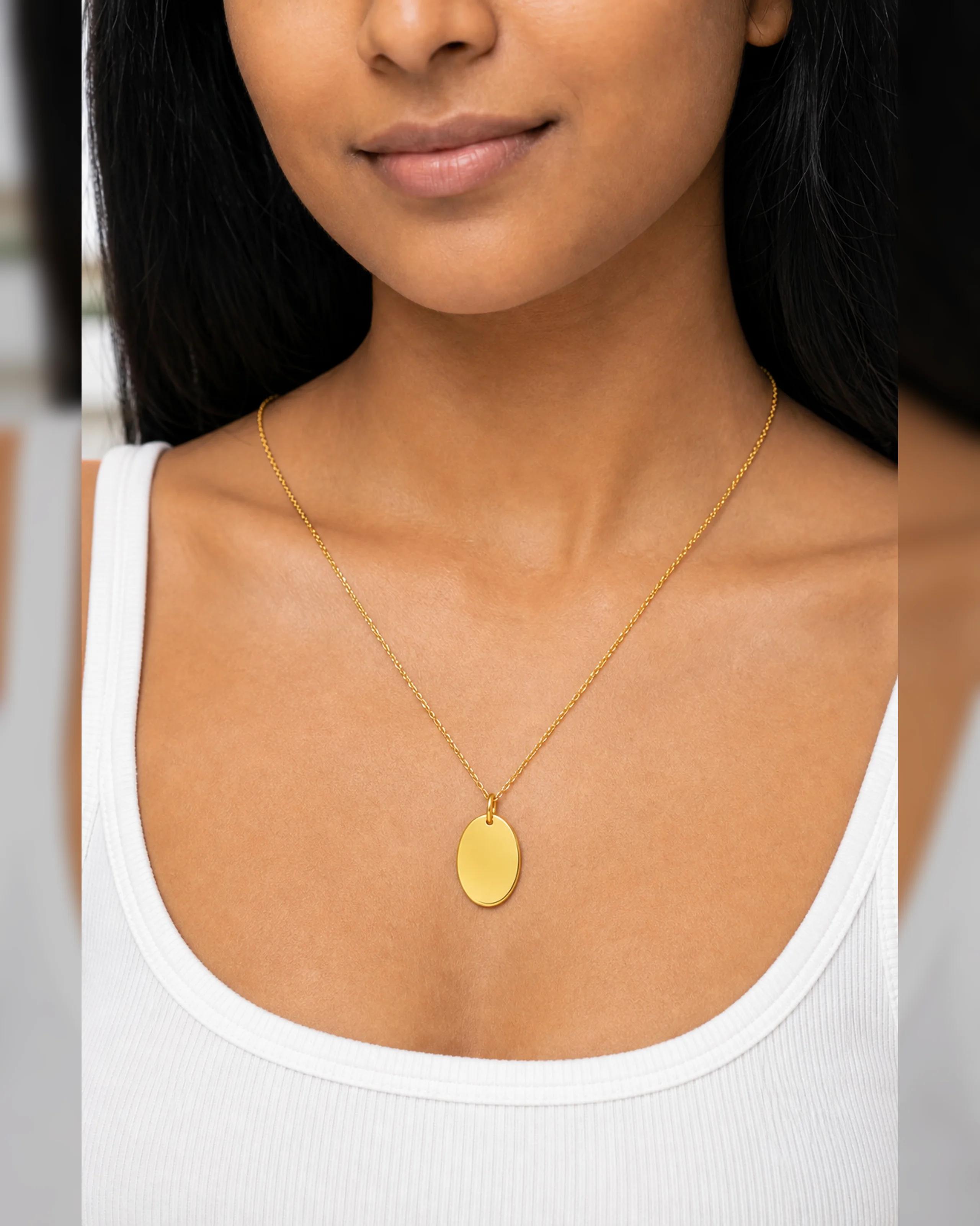 Oval Pendant Necklace — On-skin scale