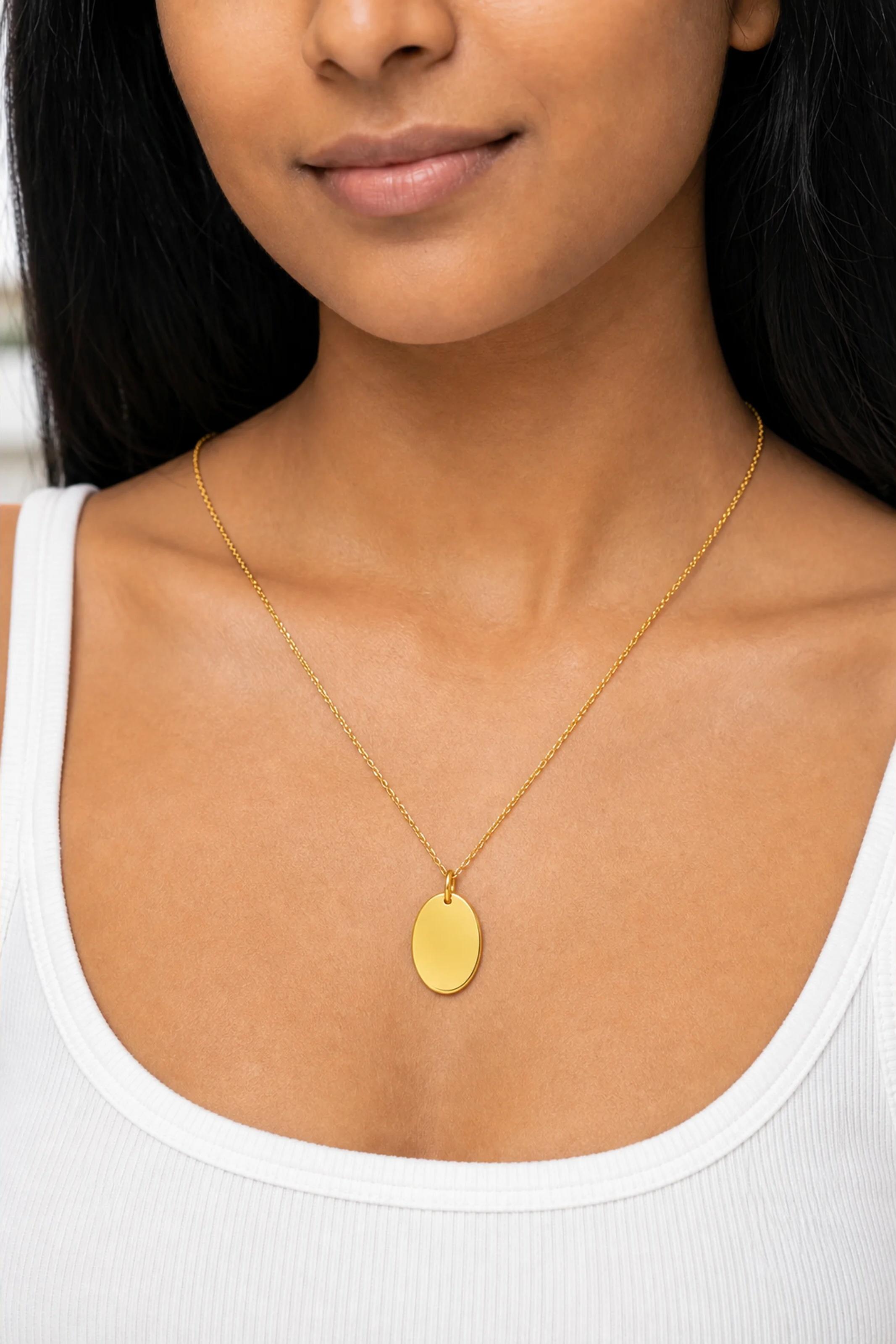 Oval Pendant Necklace — On-skin scale