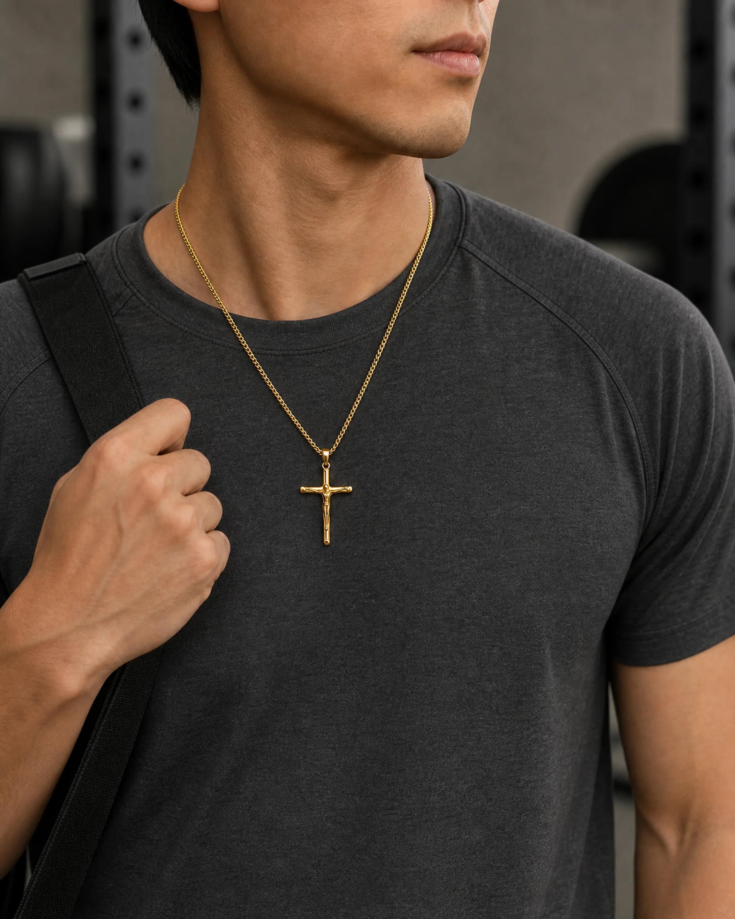 Crucifix Pendant — On model