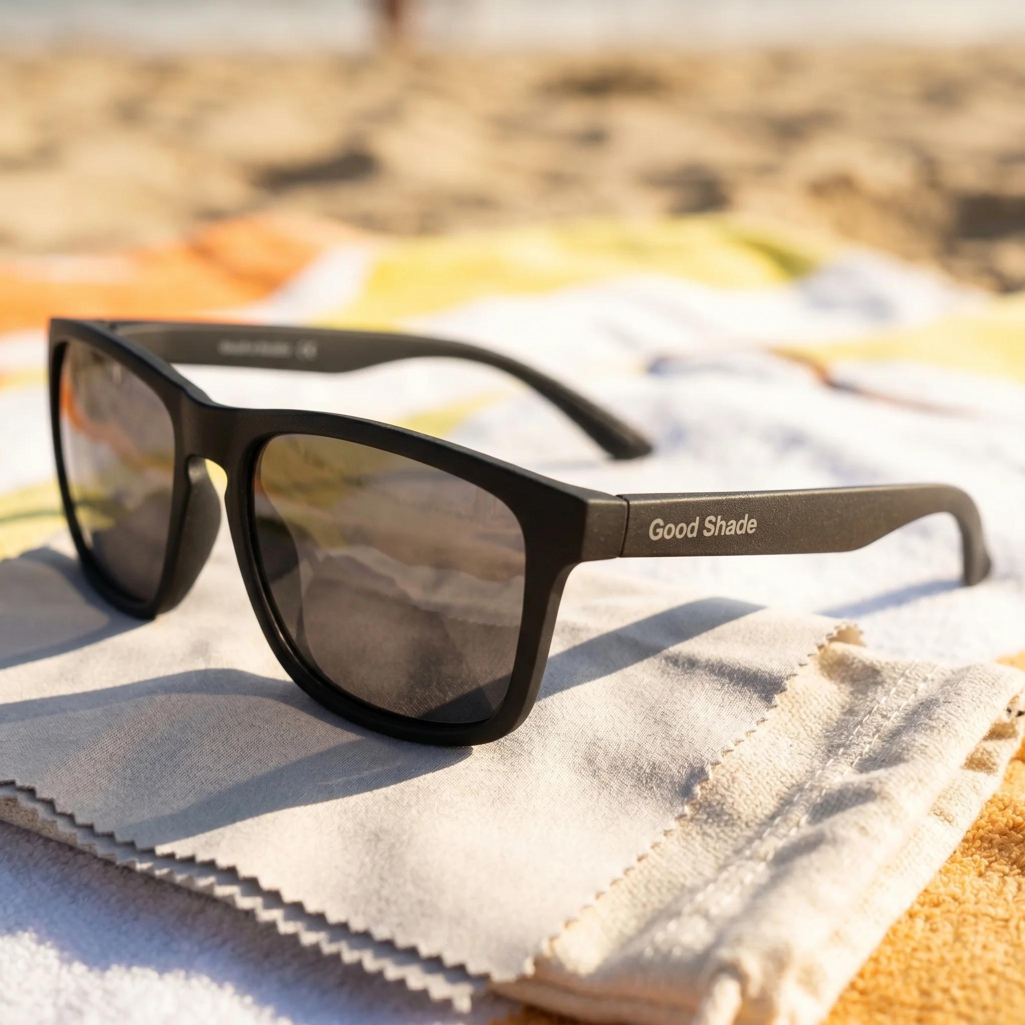Good Shade sunglasses arranged for a weekend bag