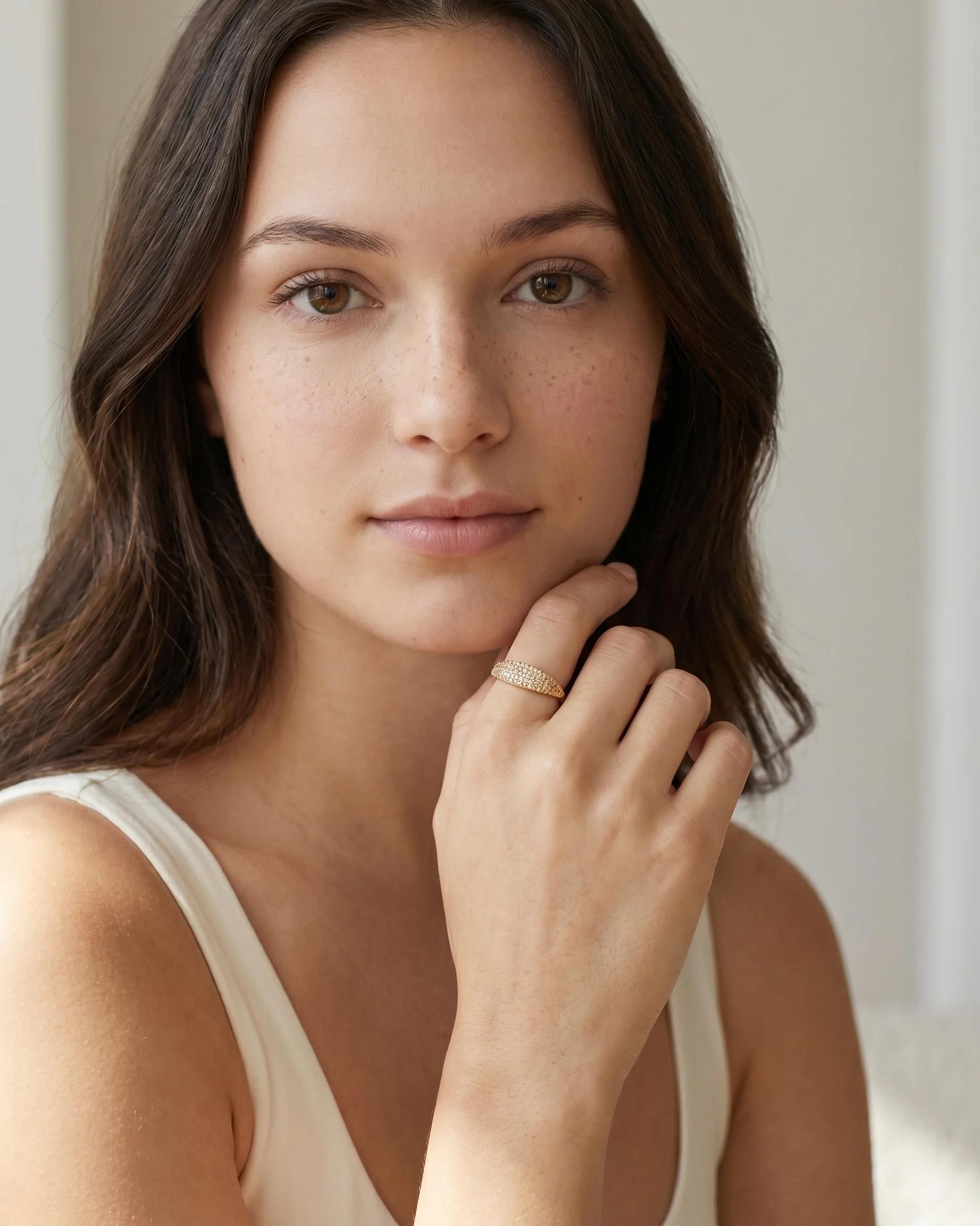 Diamond Signet Ring — On-model scale