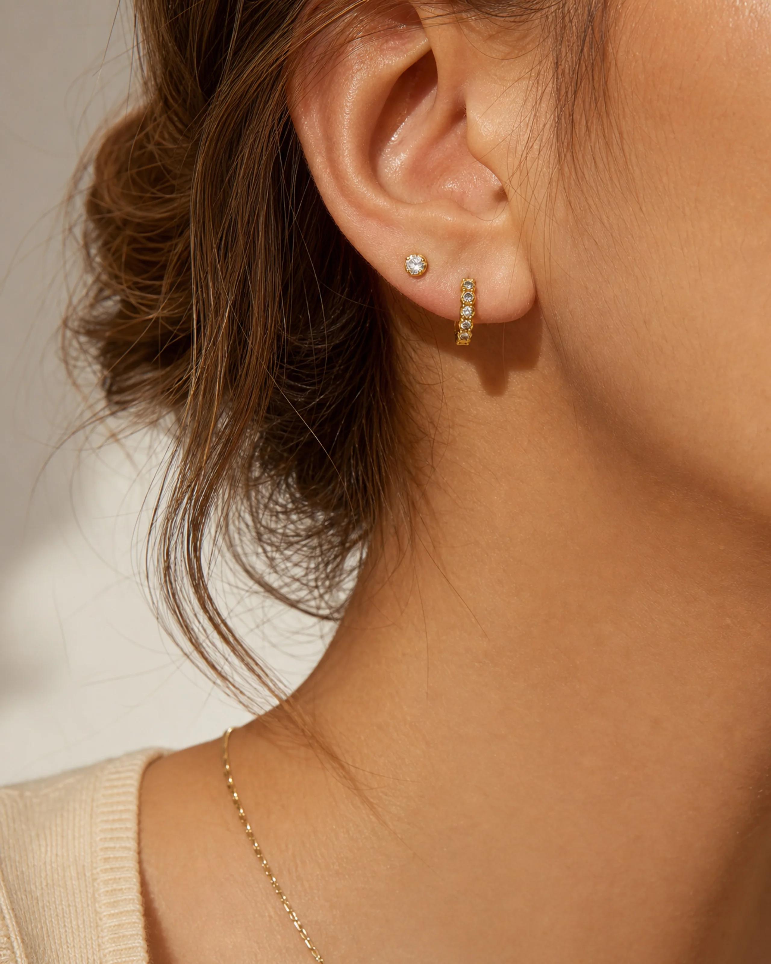 Lune Pavé Huggies Small — Layering / stacking